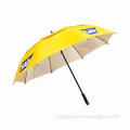 Golf Umbrella, Full Fiberglass Frame/Self Fabric Sleeve, Strap/Straight Plastic Handle/Auto-open